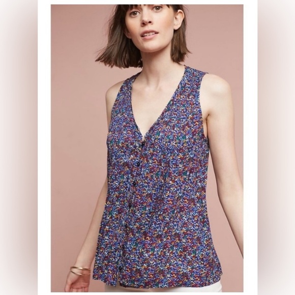 Women’s Anthropologie Maeve Lila Pintuck Multicolor Sleeveless Tank Top: Medium - Picture 8 of 12